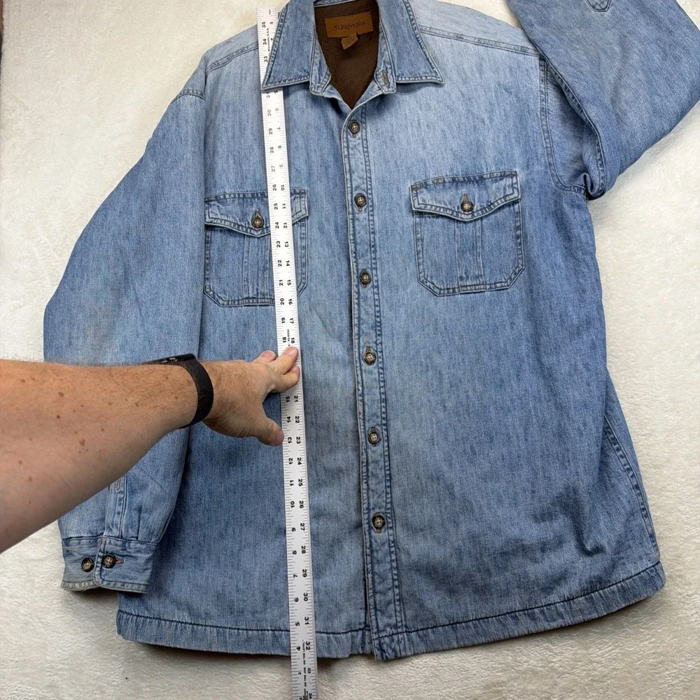 St John's Bay Men's Denim Fleece Lined Shirt Jacket Blue Workwear Large